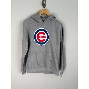 Stitches Long Sleeve Hoodie Men's M Grey Graphic Chicago Cubs Logo